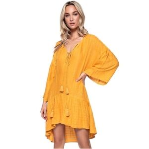 NWT PilyQ Haven Angelica Sequin Tunic XS/S Mustard Yellow Ruffled Swim Coverup